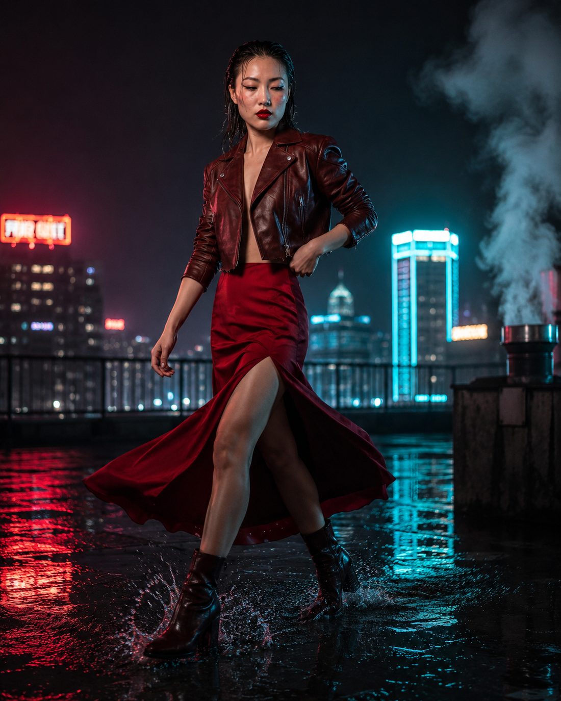 Crimson Noir editorial, motion in the rain