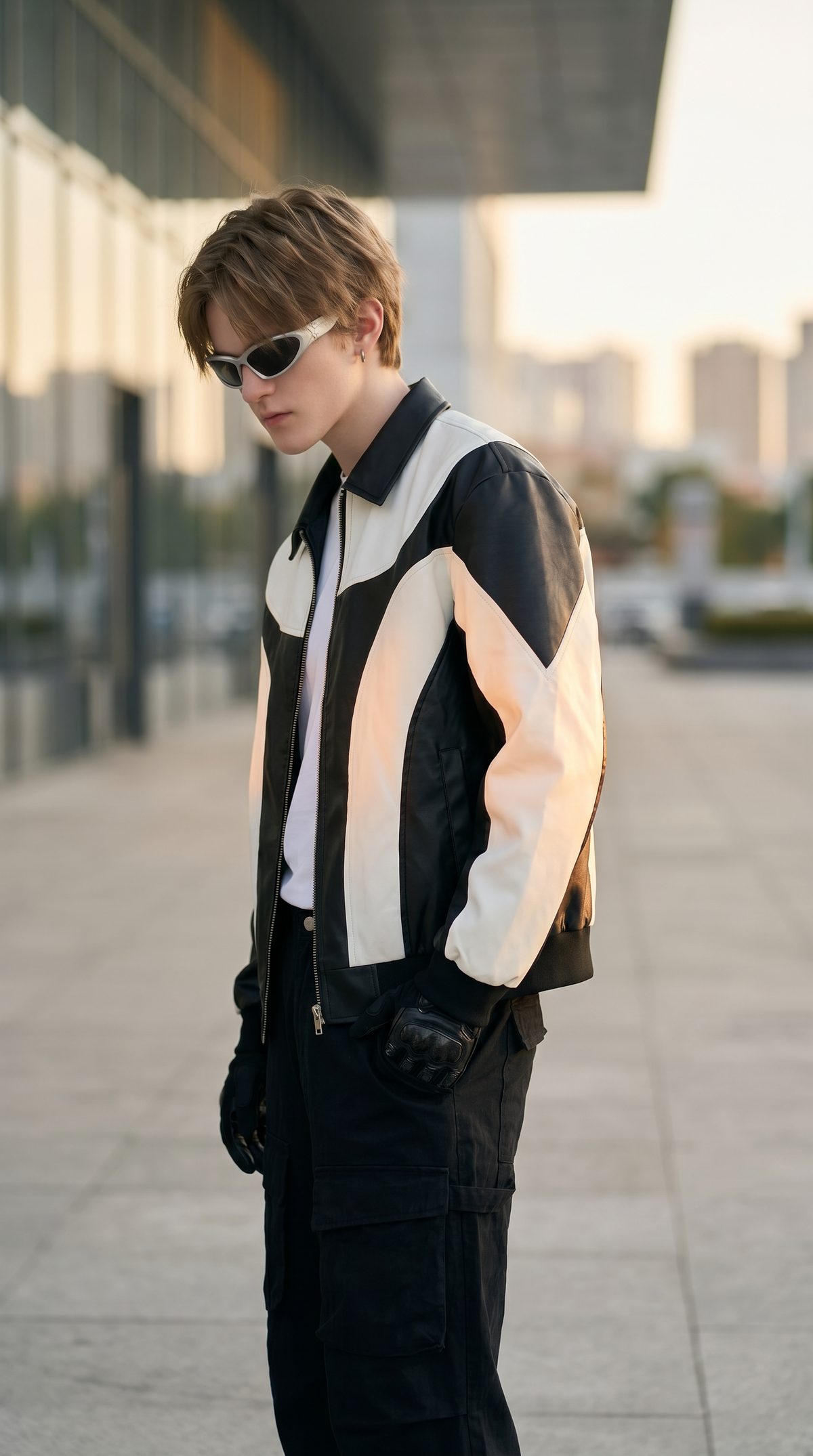 AI fashion editorial, head-down three-quarter