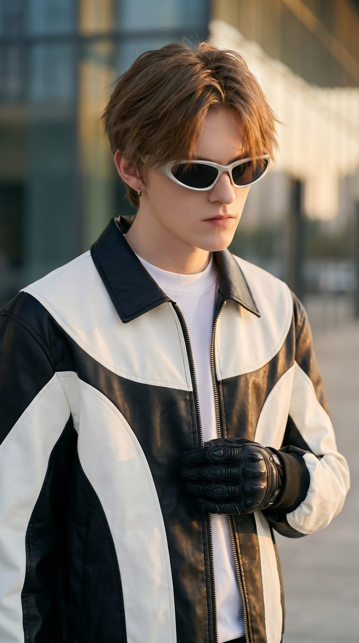 AI fashion editorial, reaching for the jacket