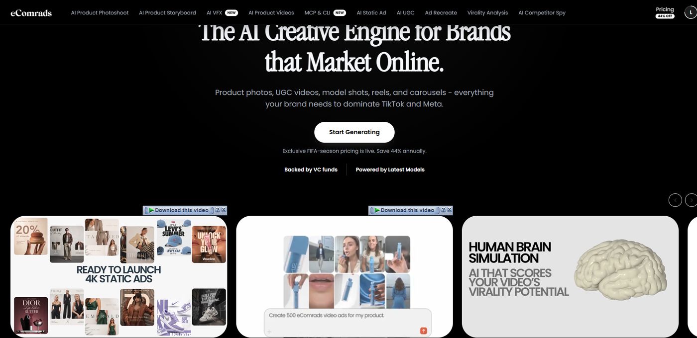 eComrads homepage, The AI Creative Engine for Brands that Market Online